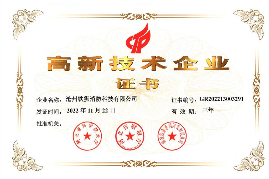 鐵獅高新技術企業(yè)證書